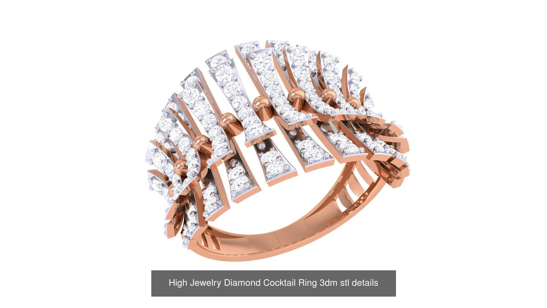 100 High Jewelry Diamond Cocktail Ring 3dm stl details 3D Model Collection_69