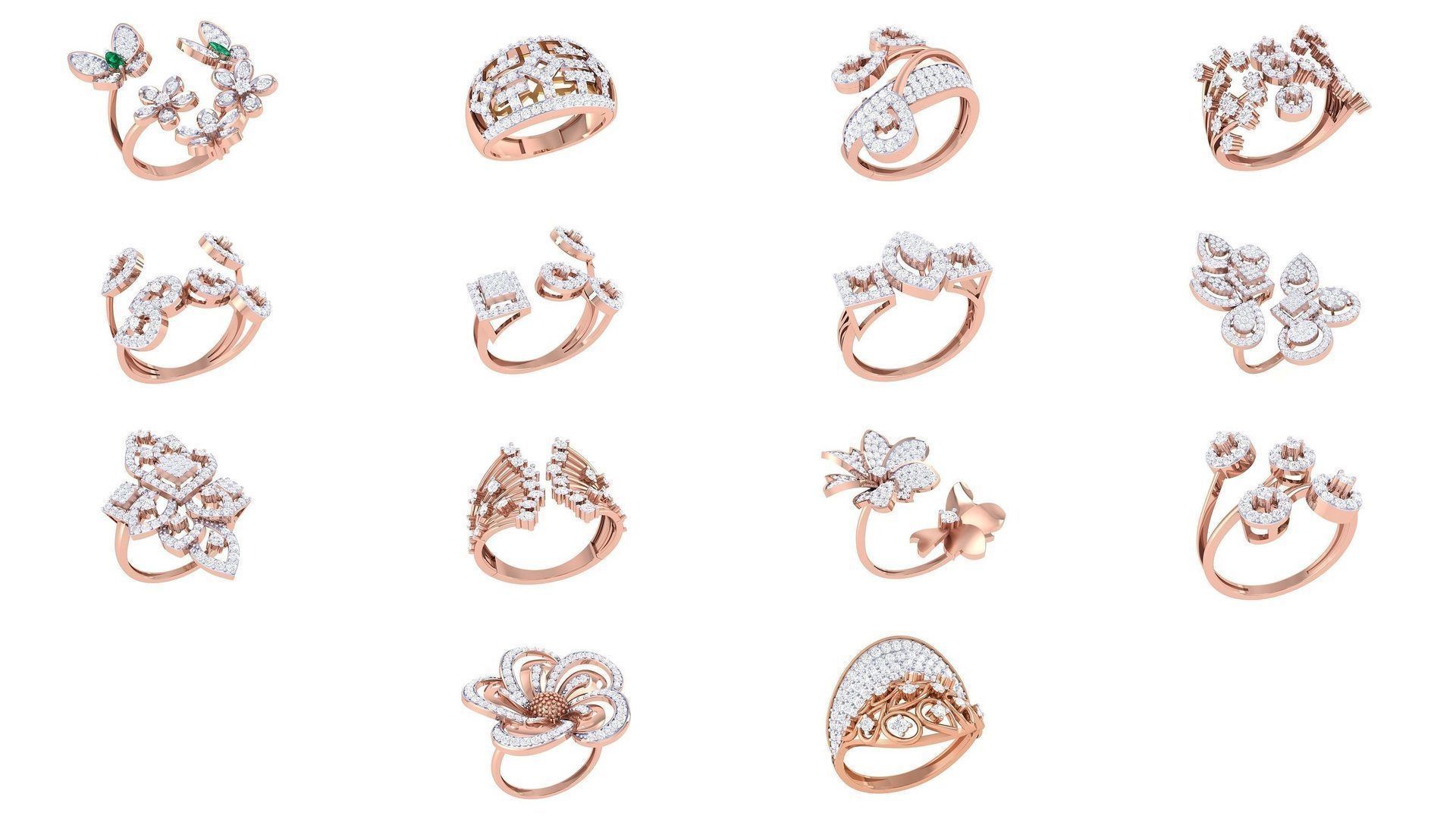 100 High Jewelry Diamond Cocktail Ring 3dm stl details 3D Model Collection_5