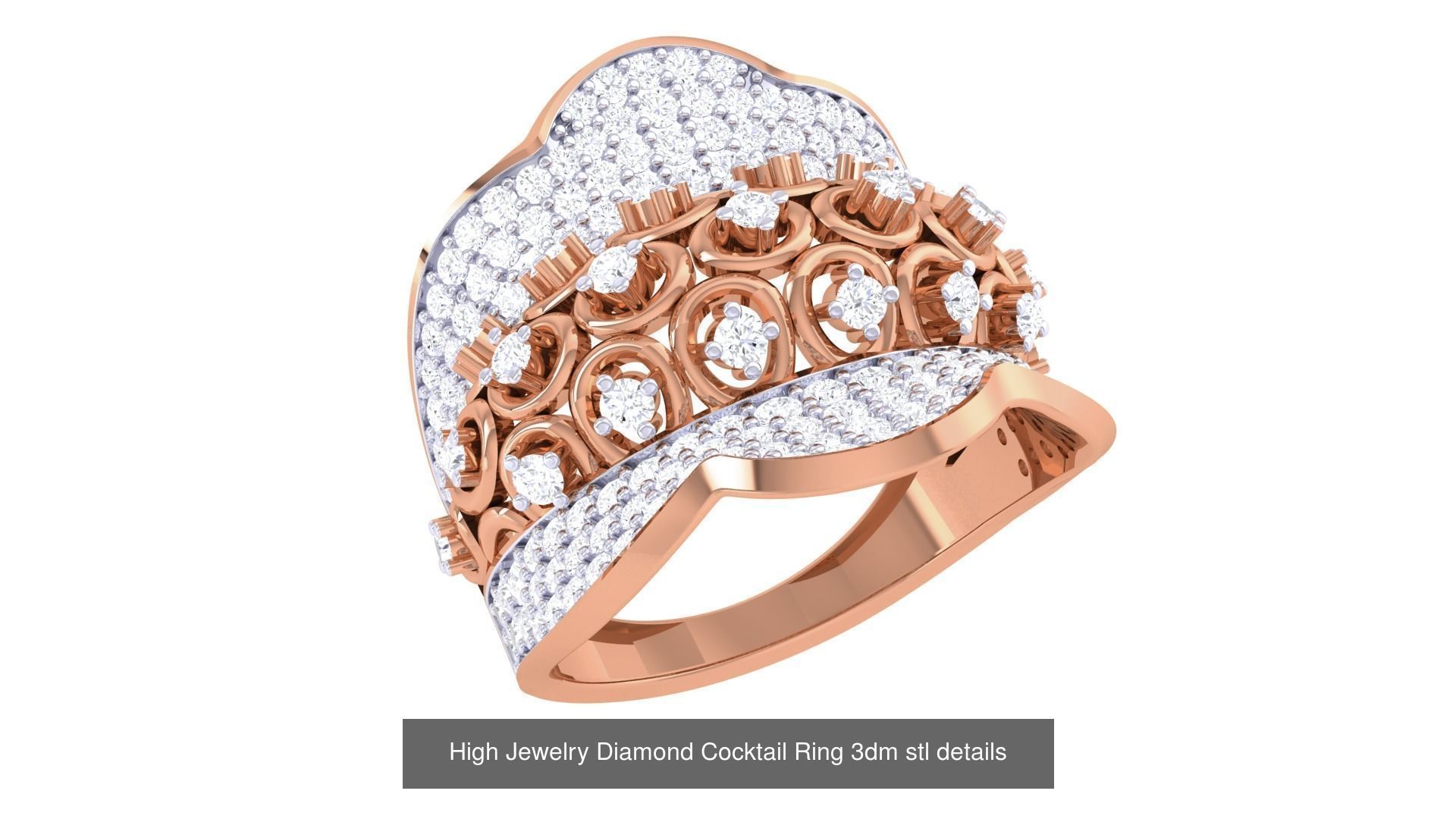 100 High Jewelry Diamond Cocktail Ring 3dm stl details 3D Model Collection_56