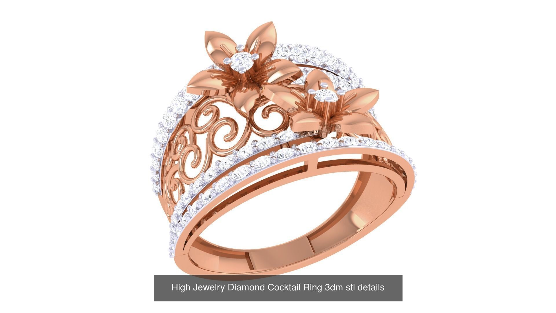 100 High Jewelry Diamond Cocktail Ring 3dm stl details 3D Model Collection_62