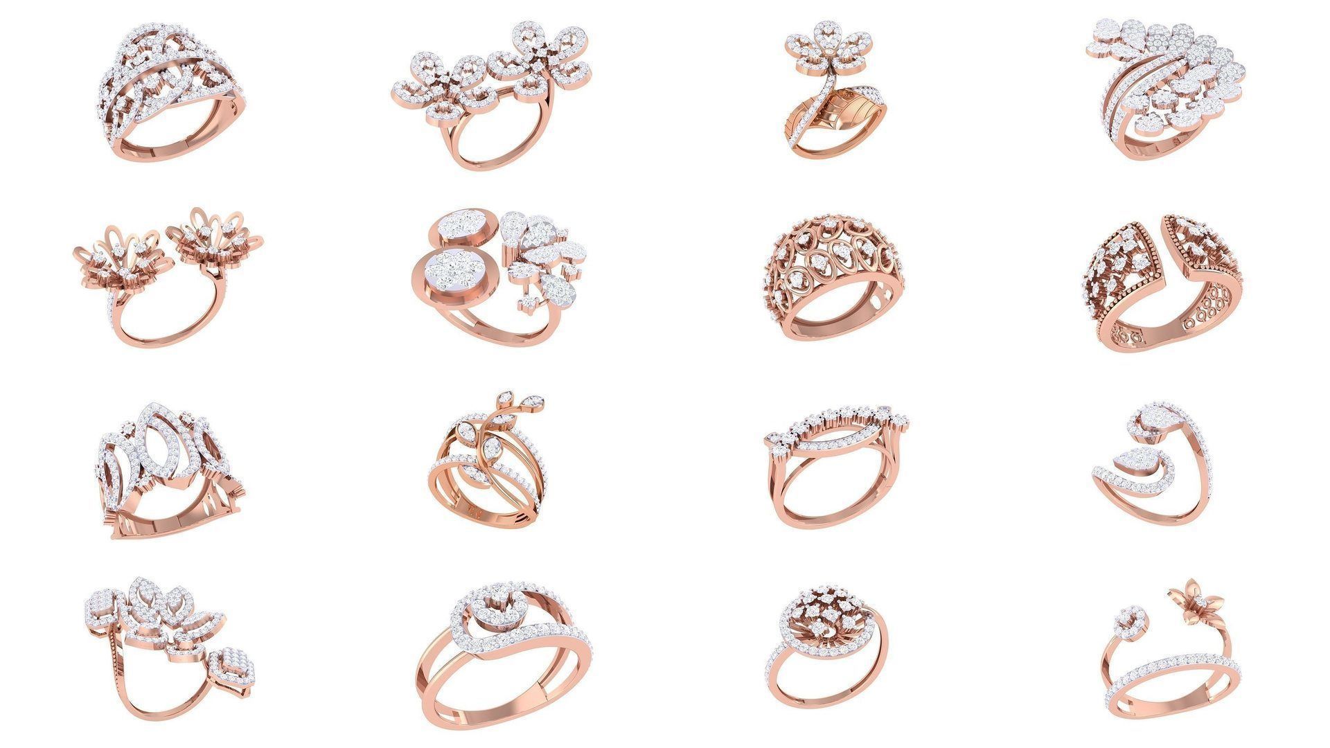 100 High Jewelry Diamond Cocktail Ring 3dm stl details 3D Model Collection_4