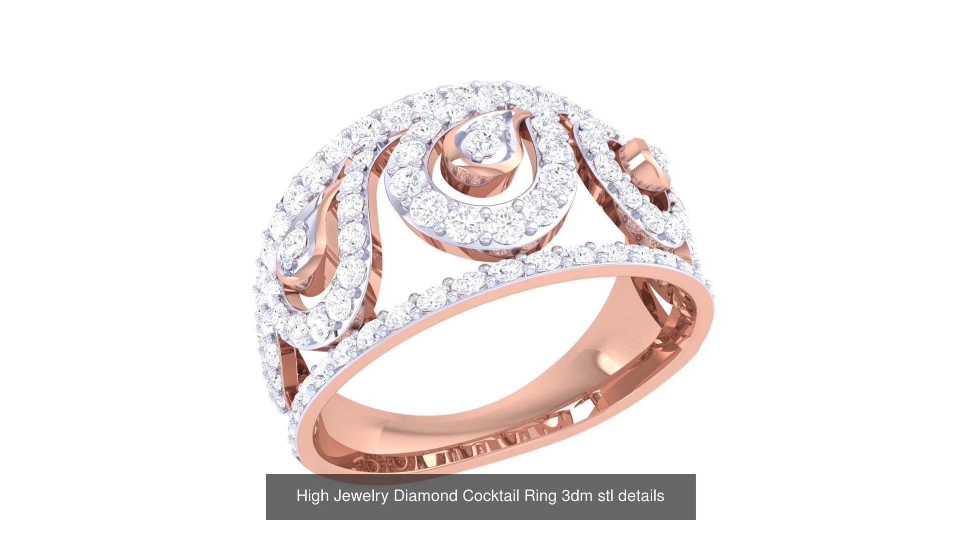 100 High Jewelry Diamond Cocktail Ring 3dm stl details 3D Model Collection_16