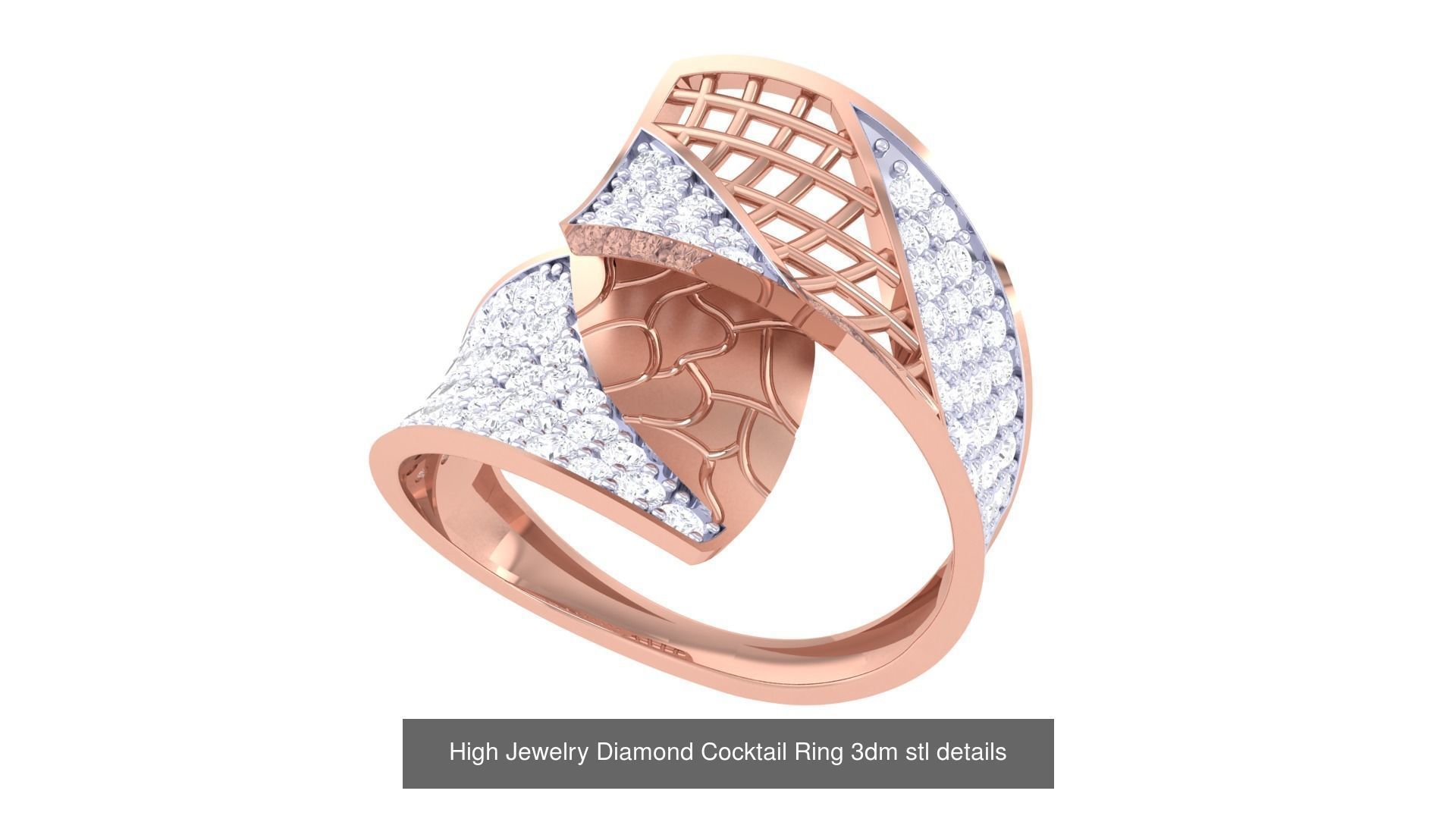 100 High Jewelry Diamond Cocktail Ring 3dm stl details 3D Model Collection_63