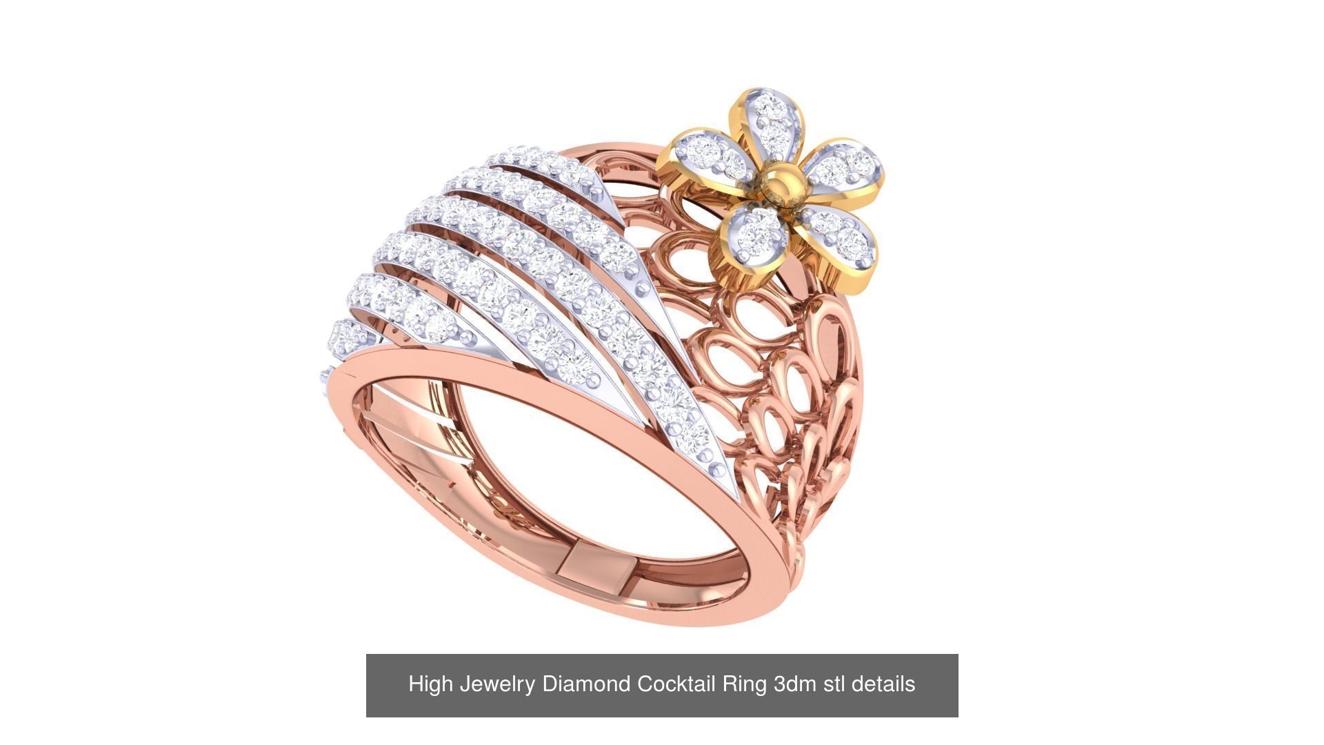 100 High Jewelry Diamond Cocktail Ring 3dm stl details 3D Model Collection_41