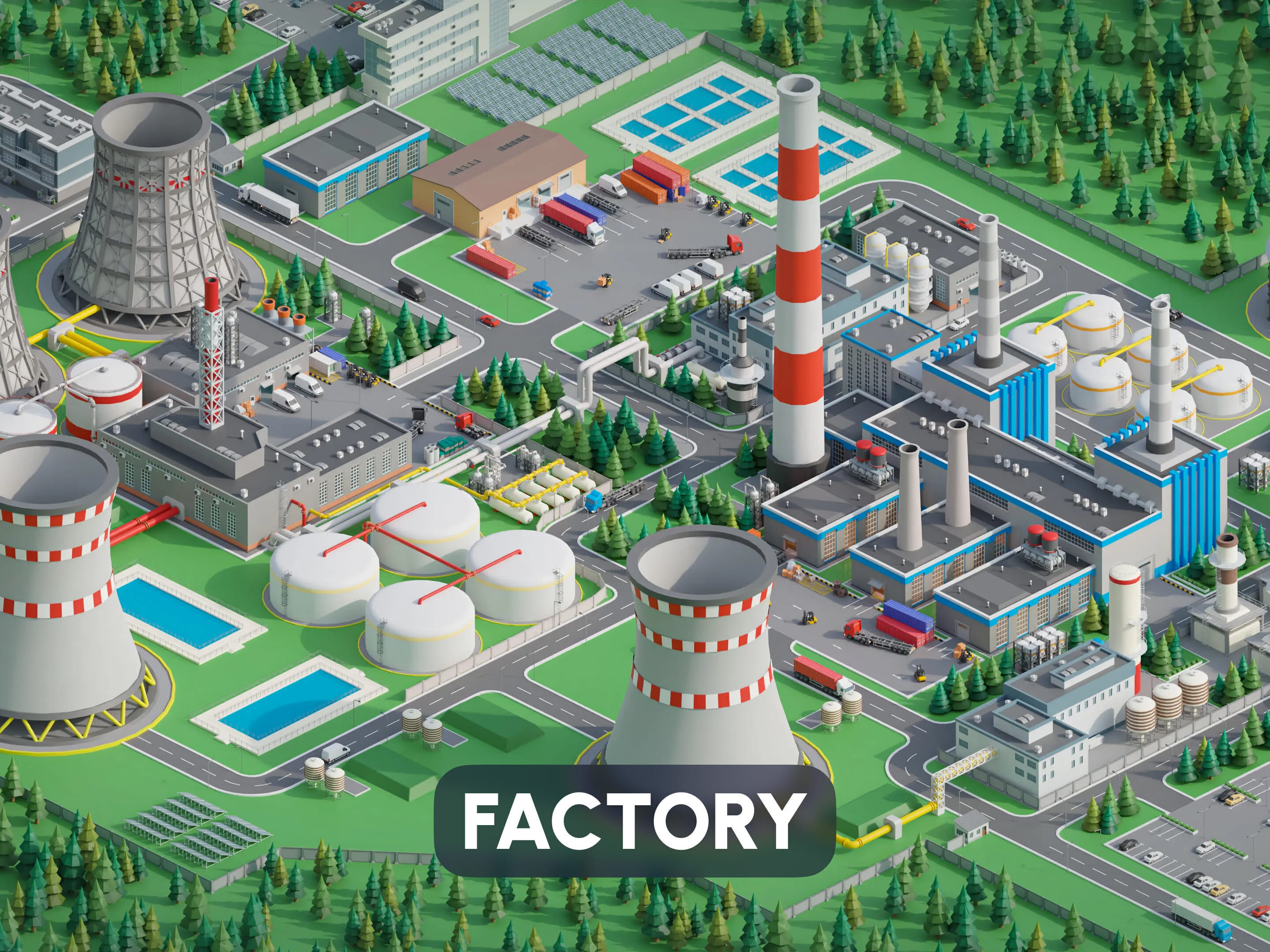Factory Low-poly 3D model_0