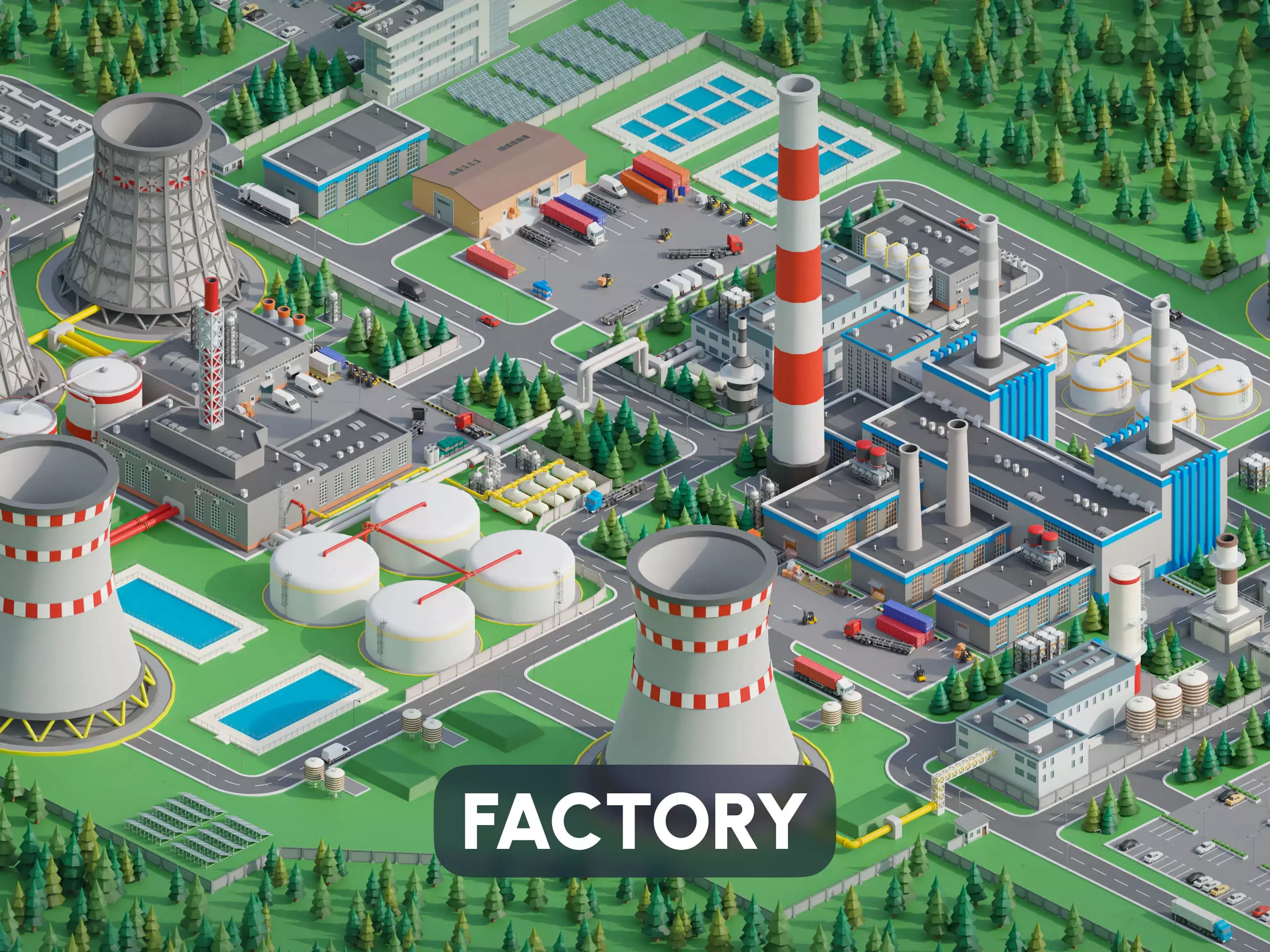Factory Low-poly 3D model_0