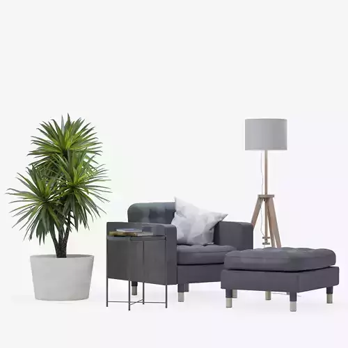 IKEA set with LANDSKRONA armchair and ottoman GLADOM coffe table 3D model
