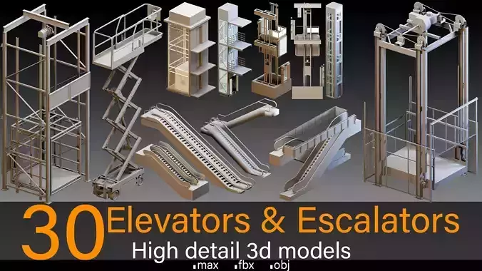30 Elevators and Escalators- High detail 3d models 3D model