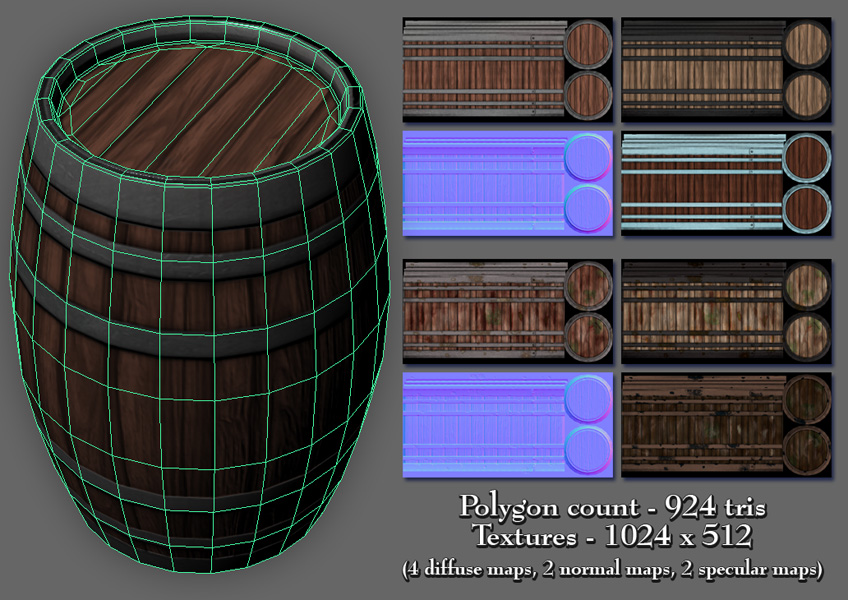 Banded Wooden Barrels Low-poly 3D model_2
