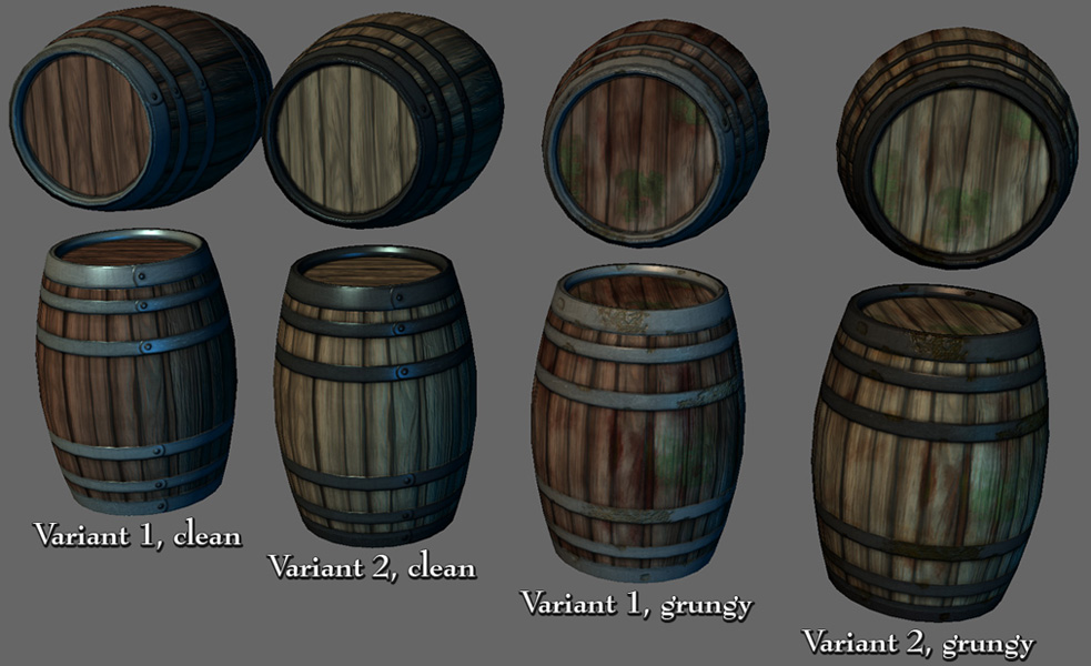 Banded Wooden Barrels Low-poly 3D model_1