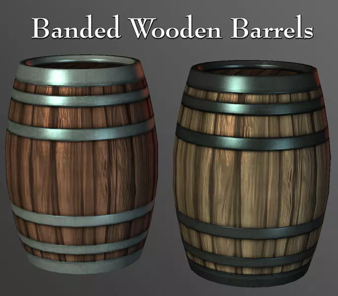 Banded Wooden Barrels Low-poly 3D model_0