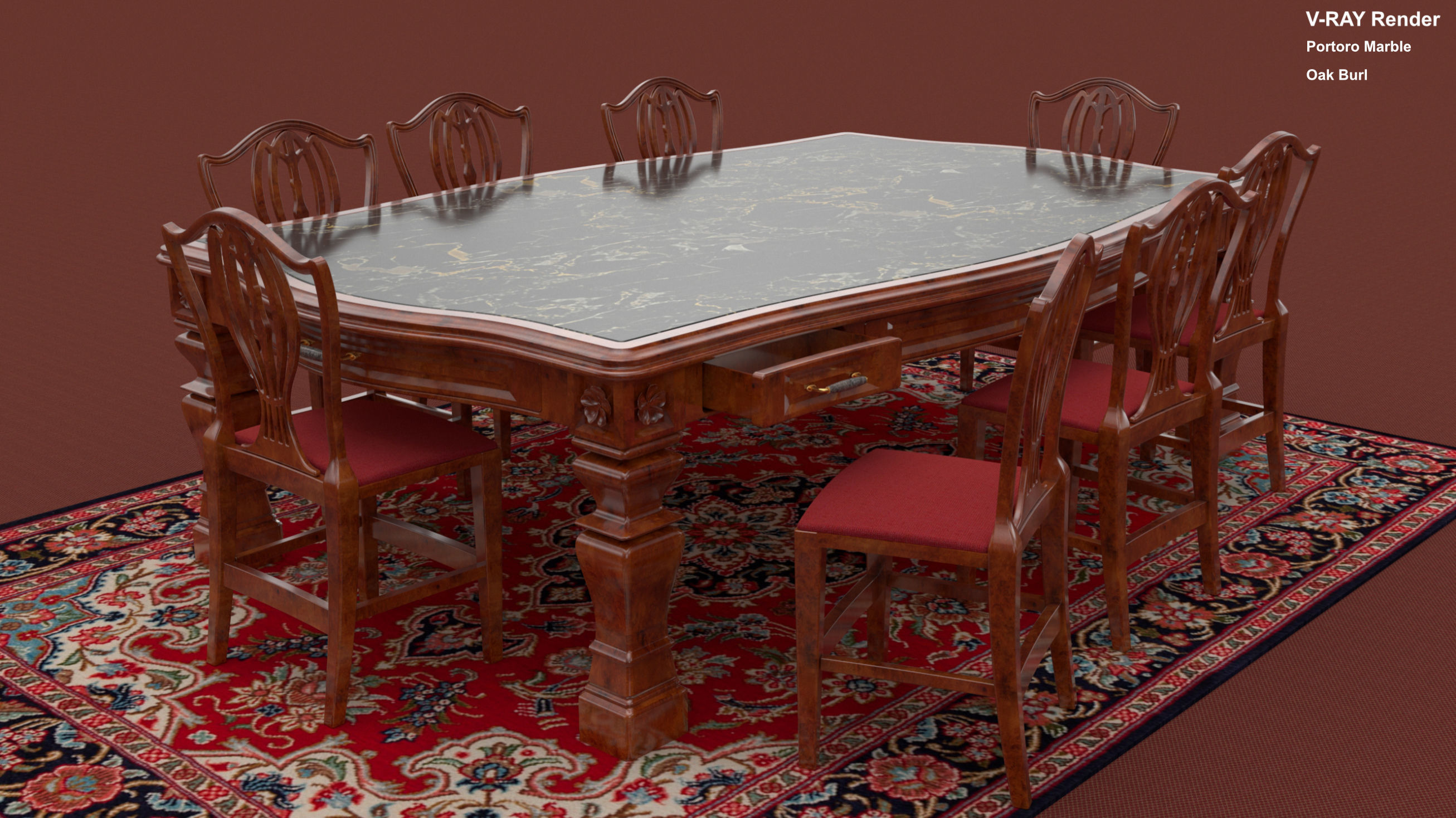 Georgian Dining Table Low-poly 3D model_5