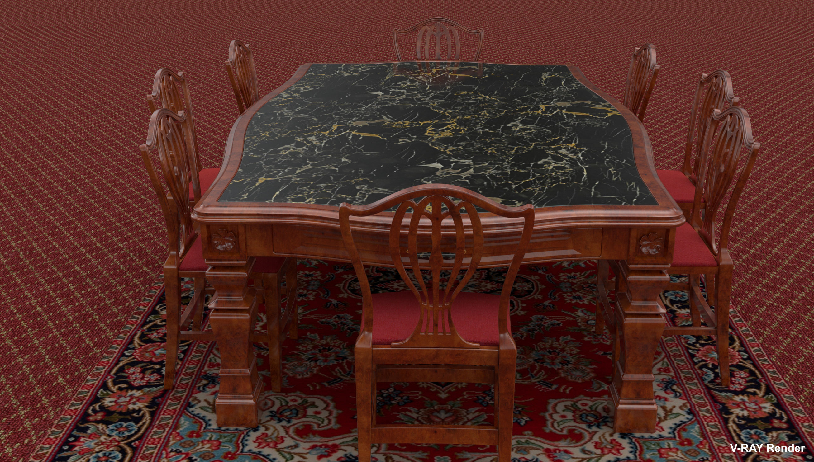 Georgian Dining Table Low-poly 3D model_10