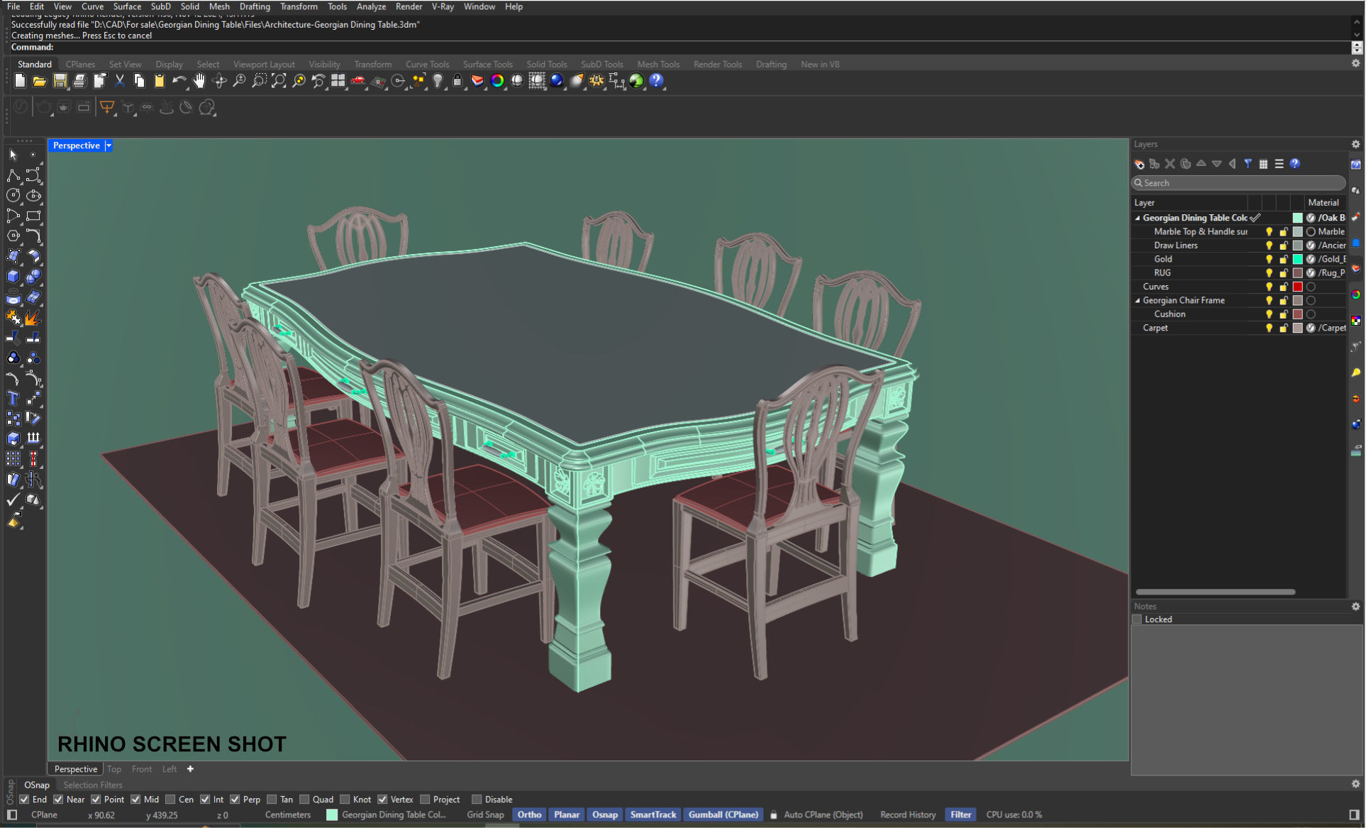 Georgian Dining Table Low-poly 3D model_42