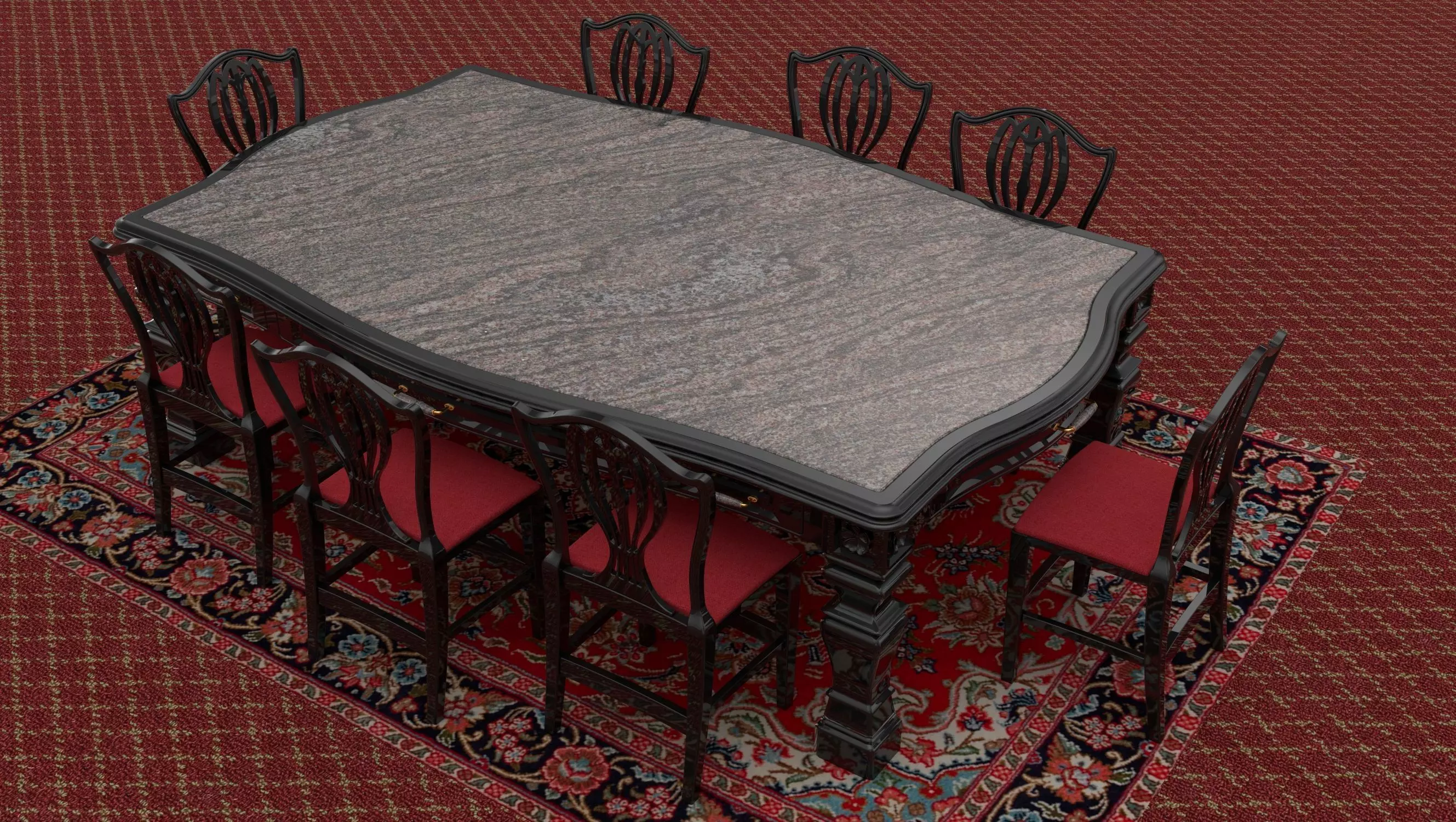 Georgian Dining Table Low-poly 3D model_0