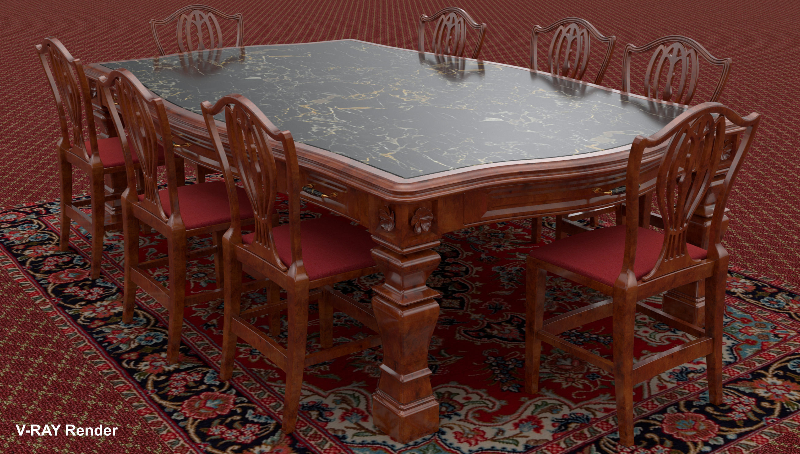 Georgian Dining Table Low-poly 3D model_4
