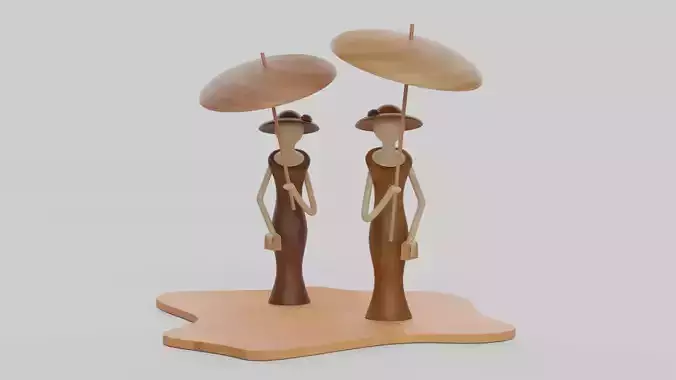 Wooden Cartoon Lady Theme Showpiece