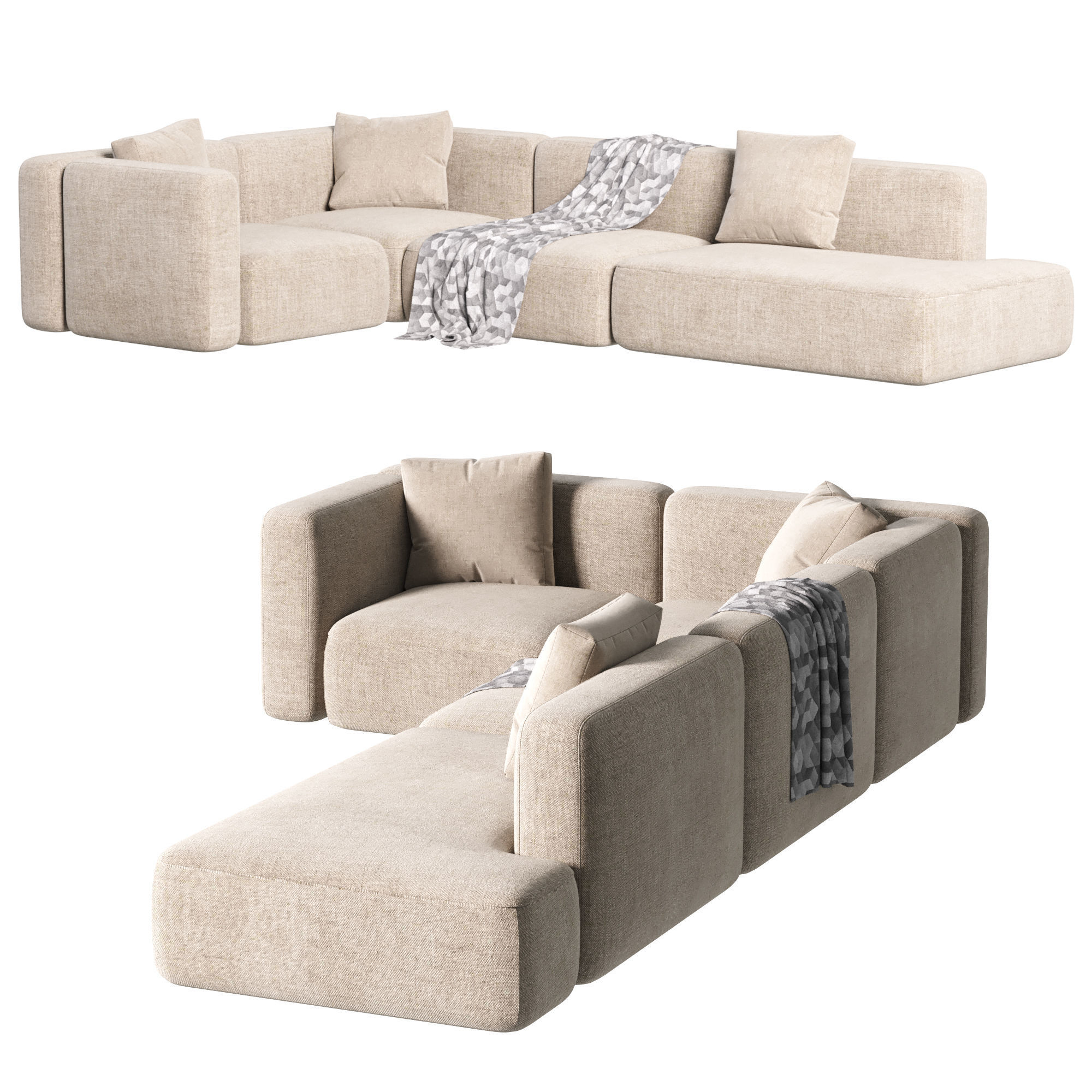 Modular Stone Sofa 3D model_1