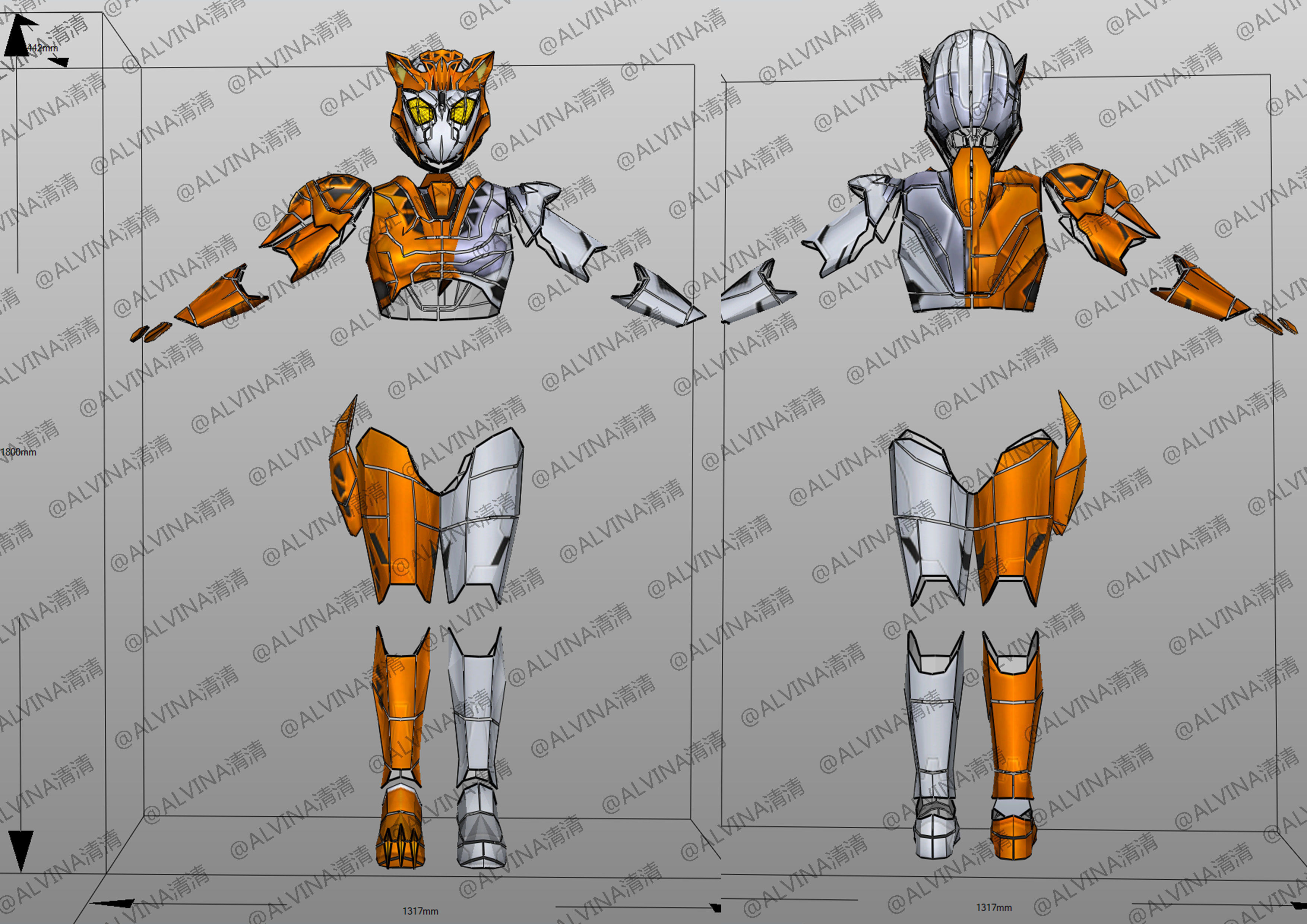 Kamen Rider Valkyrie Armor - DIY Cosplay Pepakura Foam Template Low-poly 3D model_4