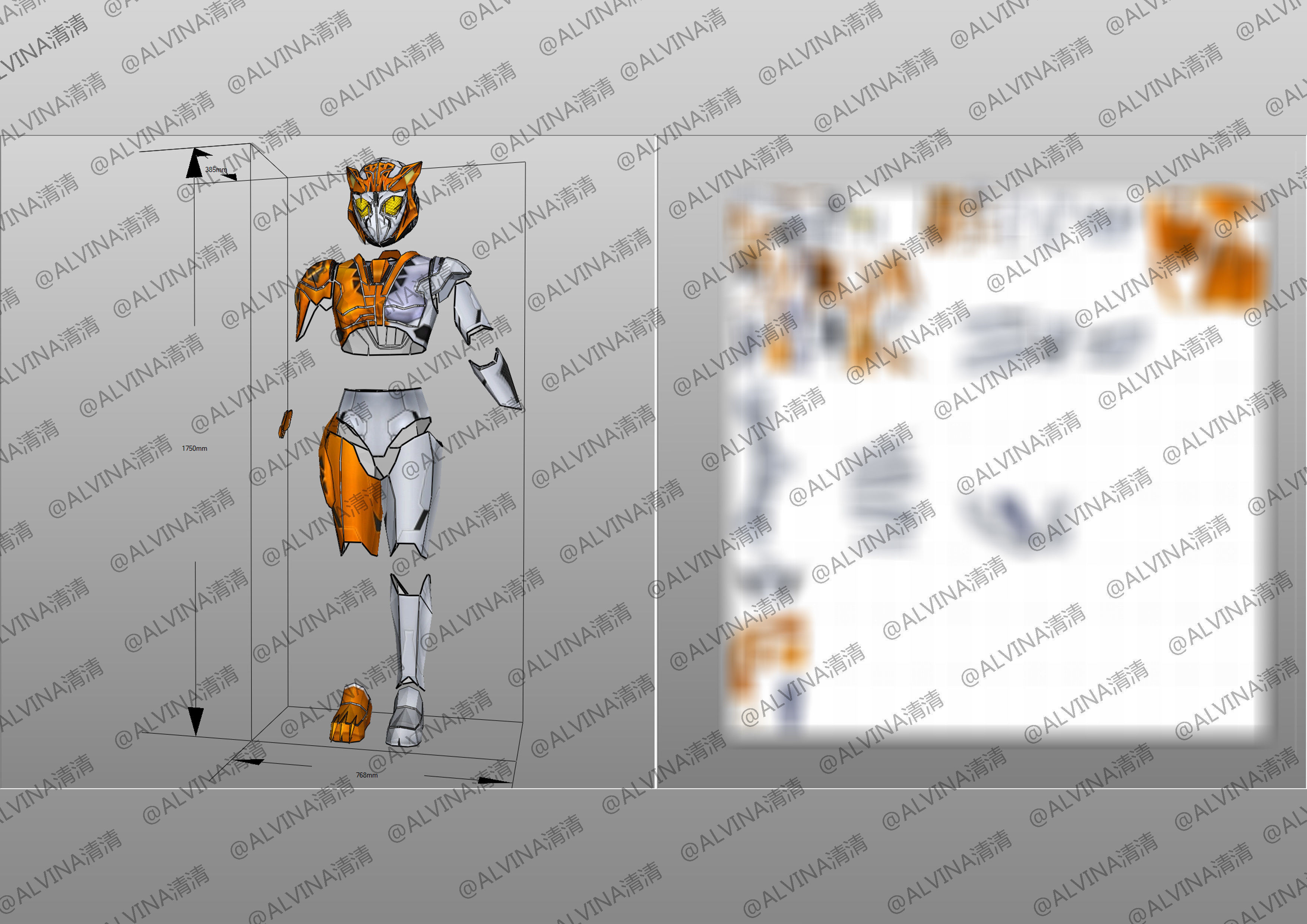 Kamen Rider Valkyrie Armor - DIY Cosplay Pepakura Foam Template Low-poly 3D model_12