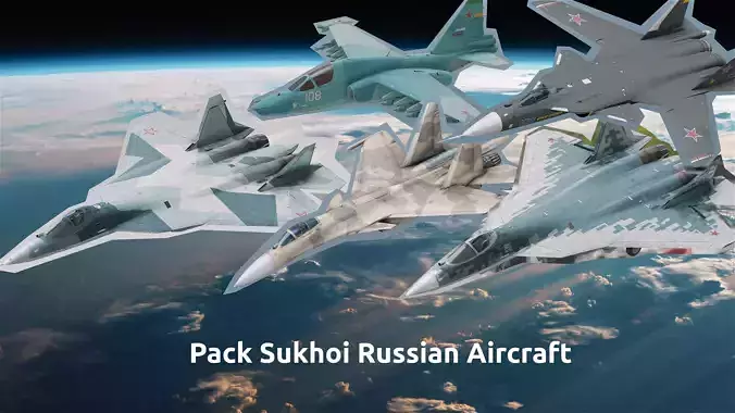Pack Sukhoi Russian Aircraft - 9 Aircrafts Low-poly 3D model