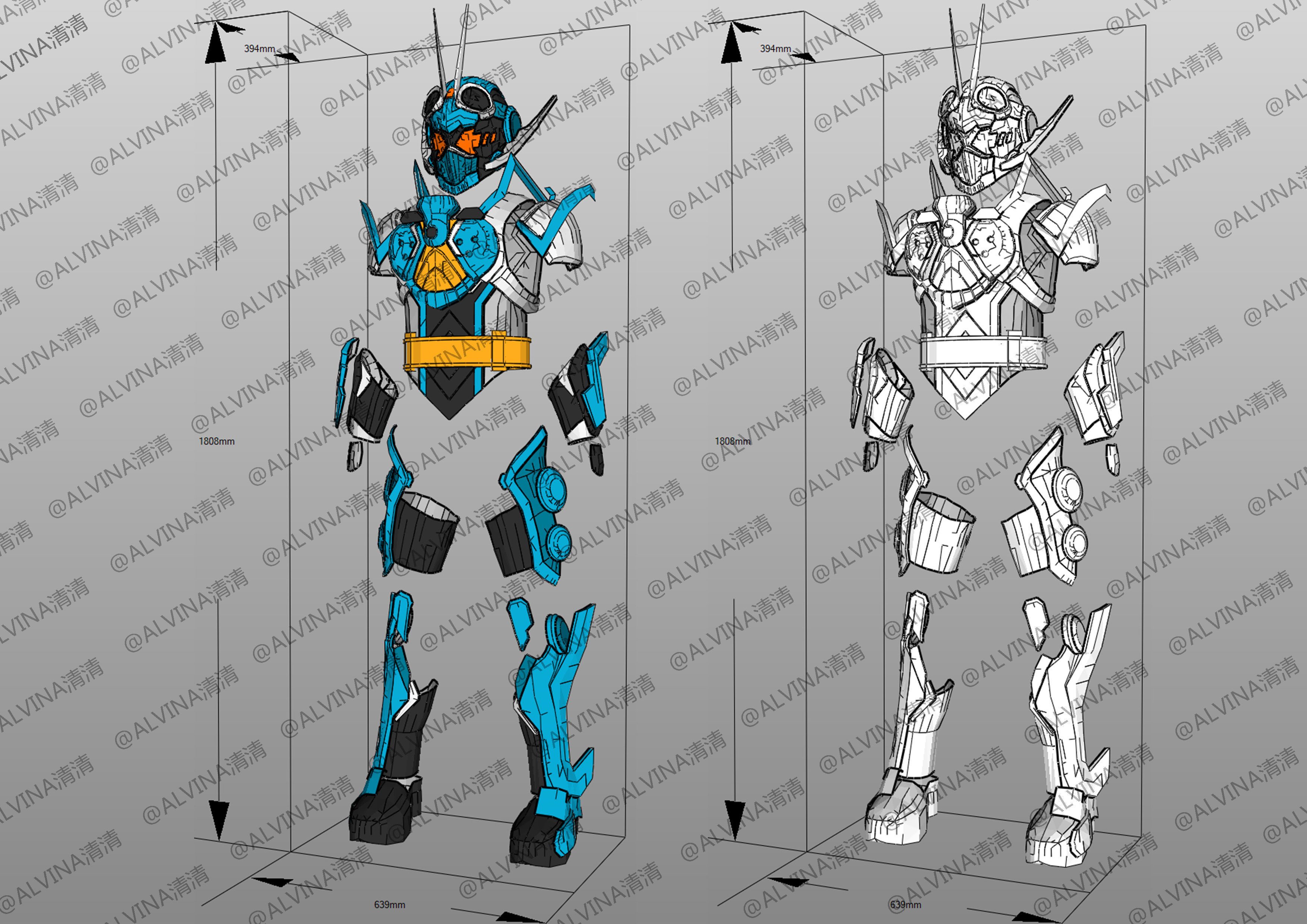 Kamen Rider Gotchard Armor - DIY Cosplay Pepakura Foam Template Low-poly 3D model_3