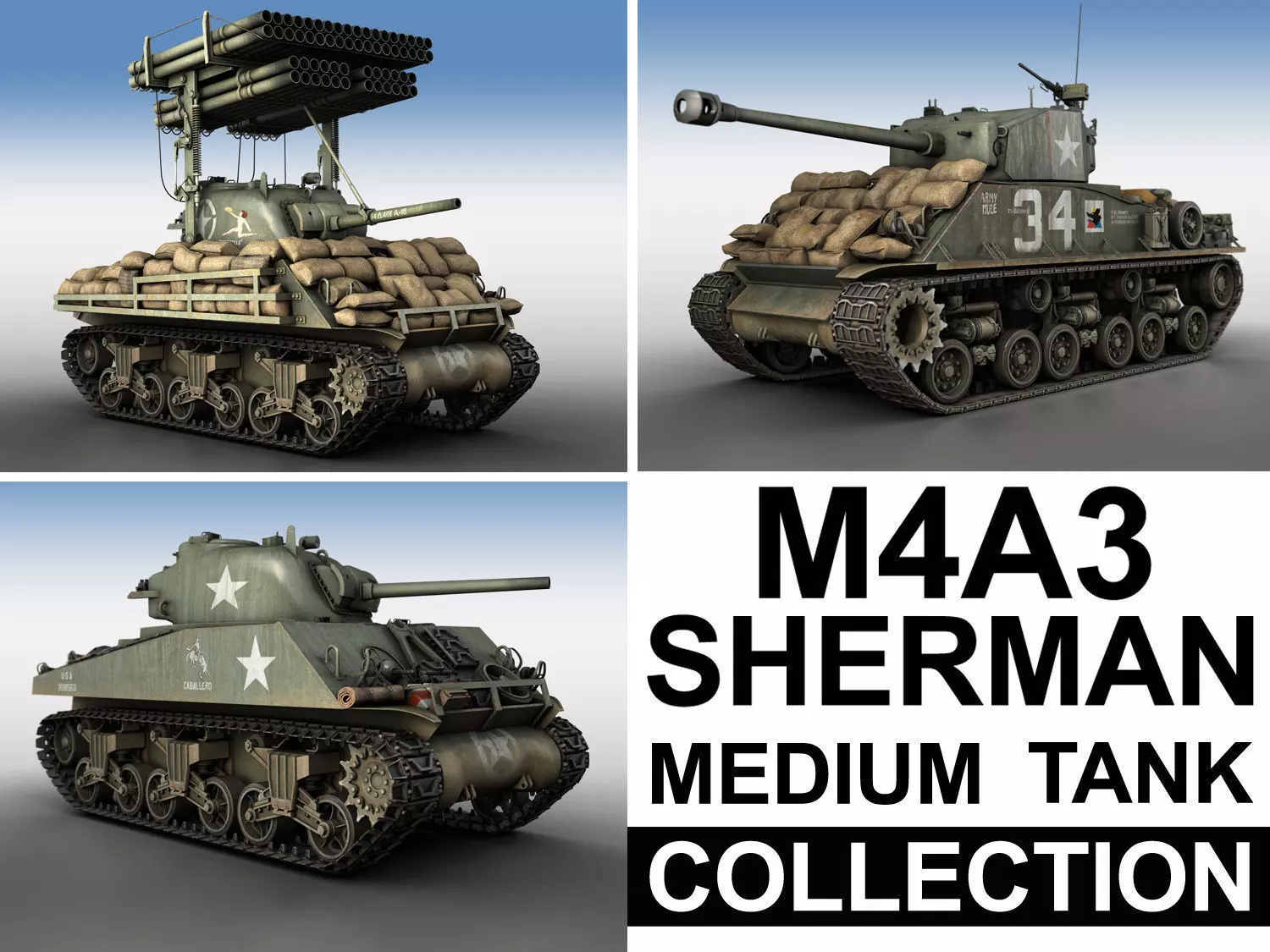 M4A3 Sherman - Collection 3D model_0