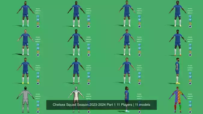 Chelsea Squad Season 2023-2024 Part 1 11 Players 3D Model Collection