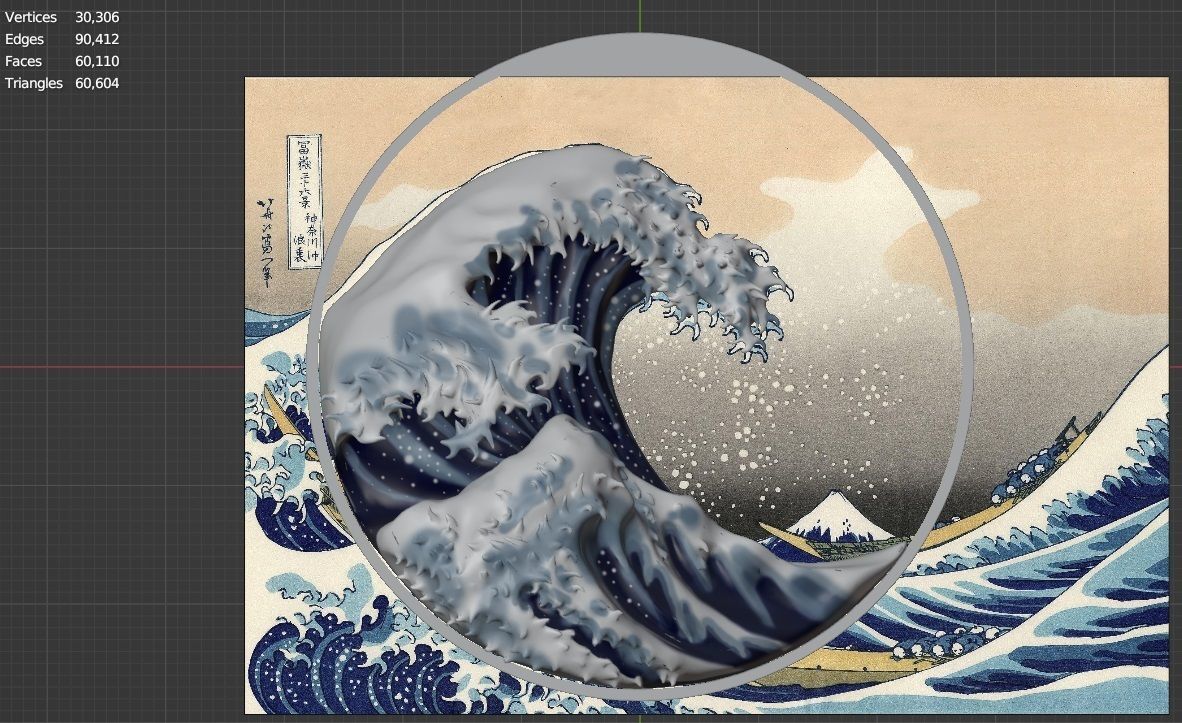 The Great Wave off Kanagawa Low-poly 3D model_8