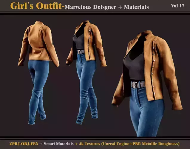 Girls Outfit- MD-Clo3d - Smart Material - Textures - OBJ - FBX