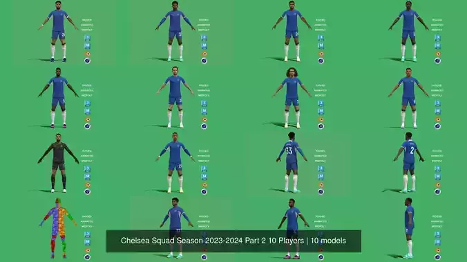 Chelsea Squad Season 2023-2024 Part 2 10 Players 3D Model Collection