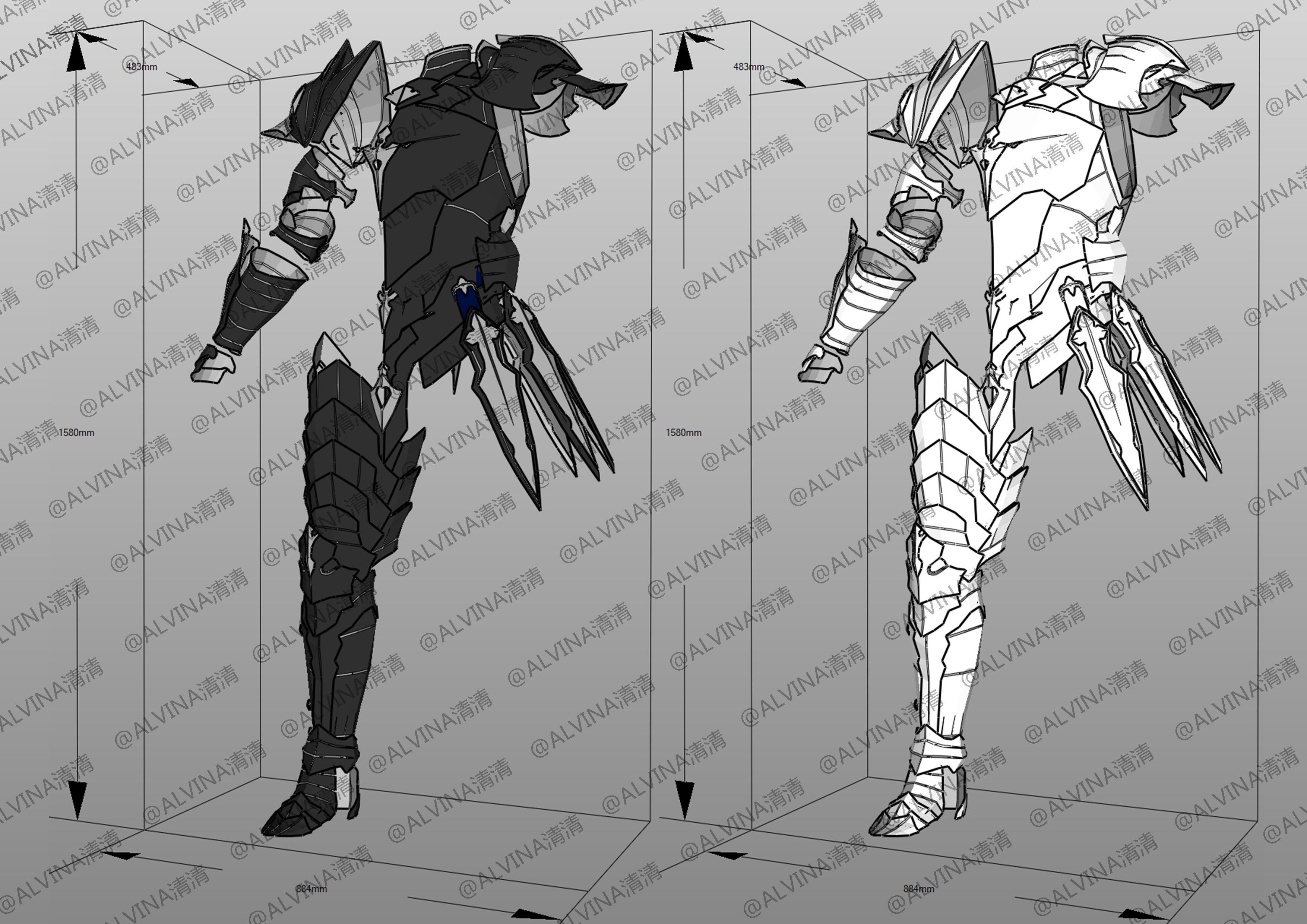 Tales of Arise Alphen Armor - DIY Cosplay Pepakura Foam Template Low-poly 3D model_2