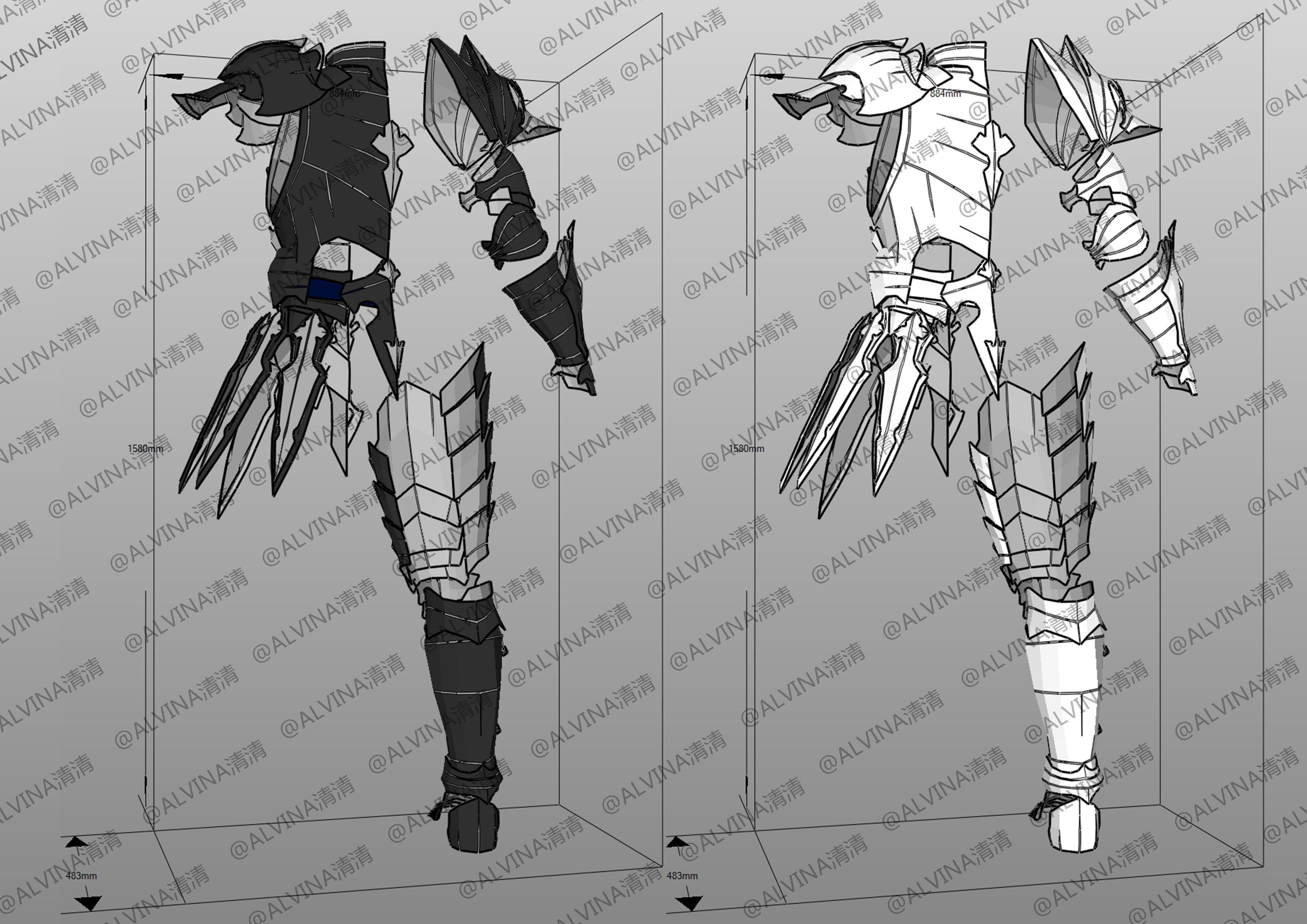 Tales of Arise Alphen Armor - DIY Cosplay Pepakura Foam Template Low-poly 3D model_3