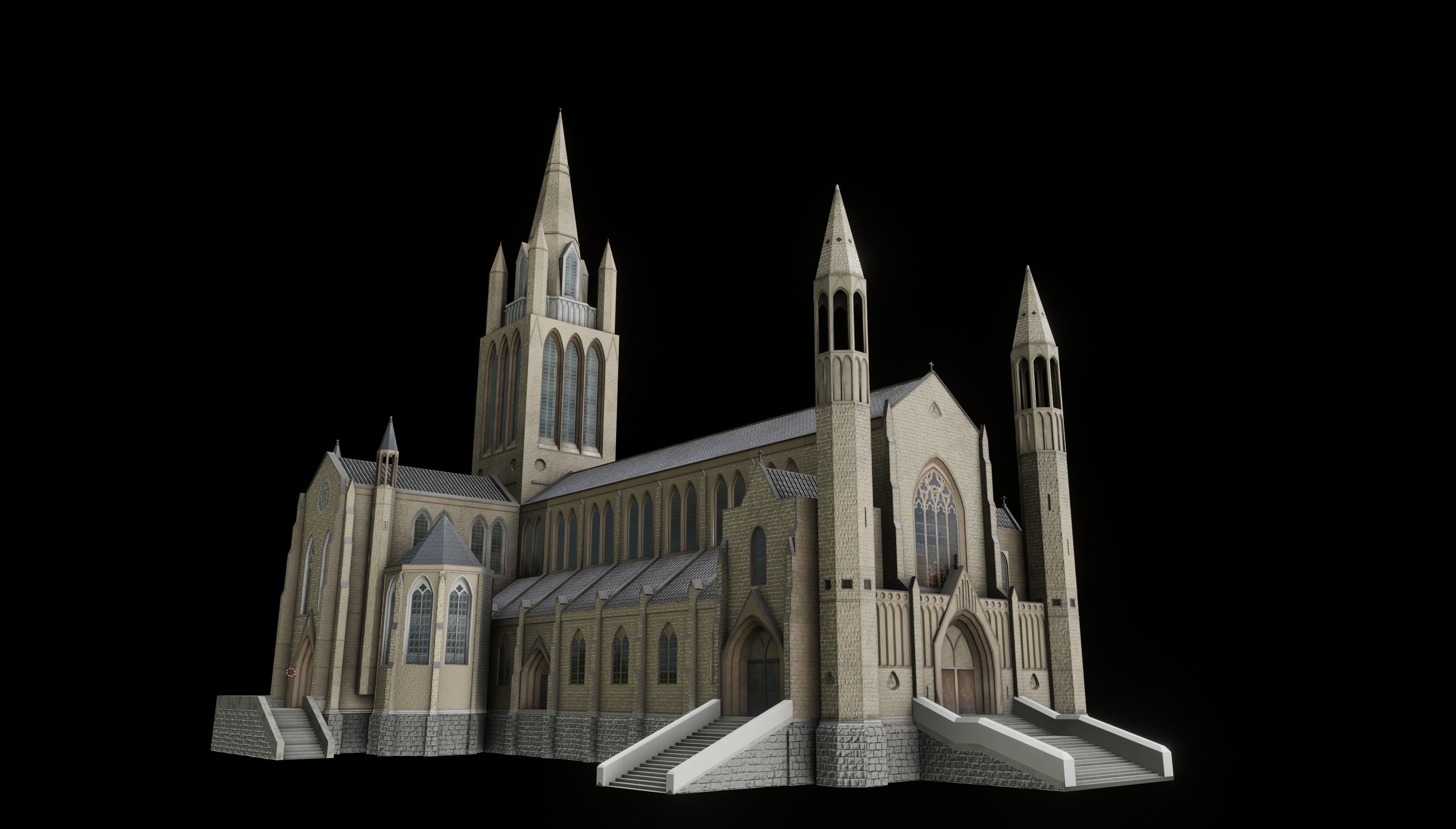 3D Church Building Low-poly 3D model_1