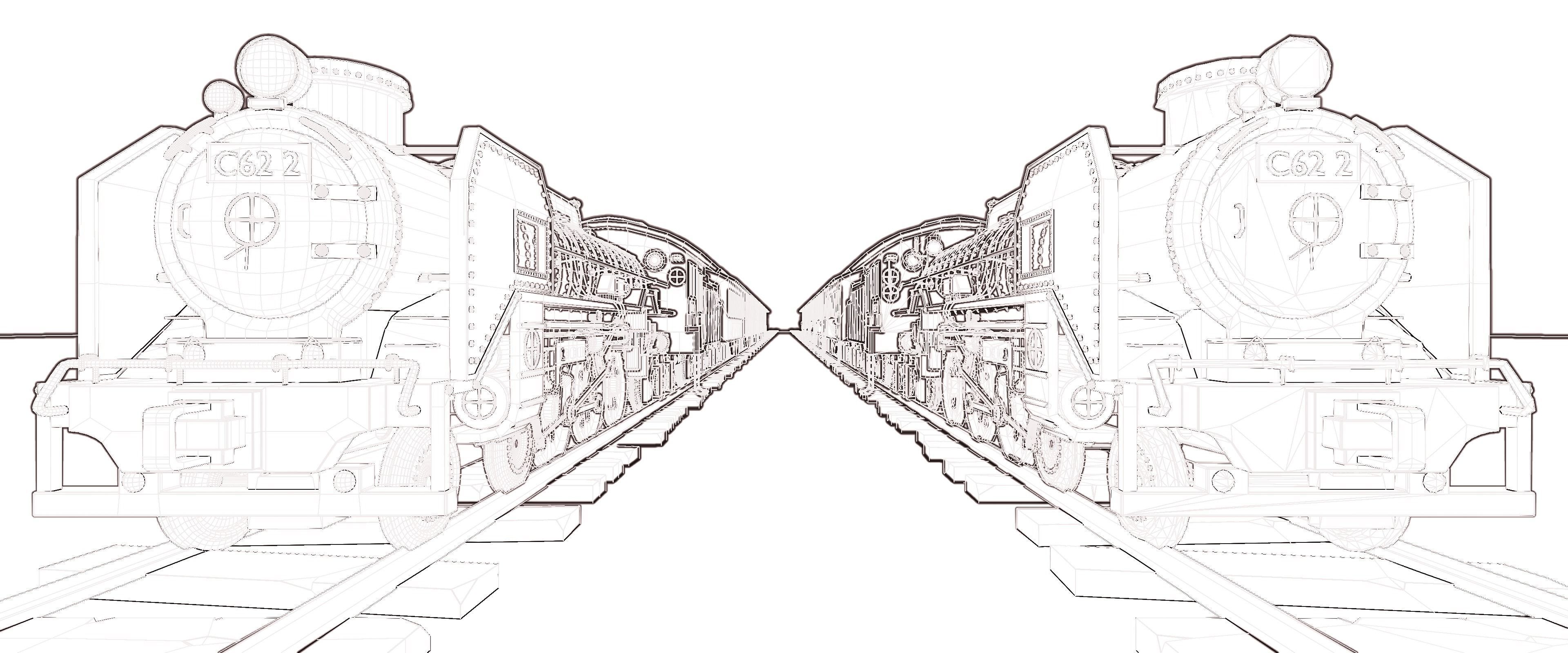 7 cabins steam train  3D model_7