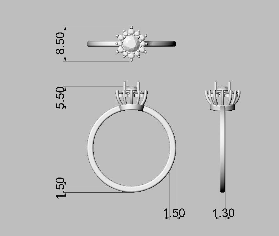 Classic Gemstone Ring 3D print model_3