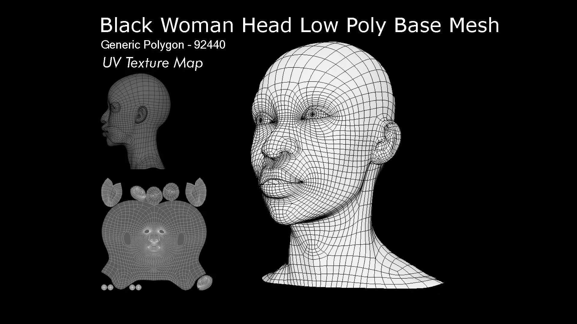 Black Woman head Low-poly 3D model_0