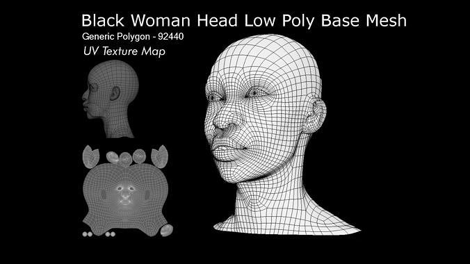 Black Woman head Low-poly 3D model