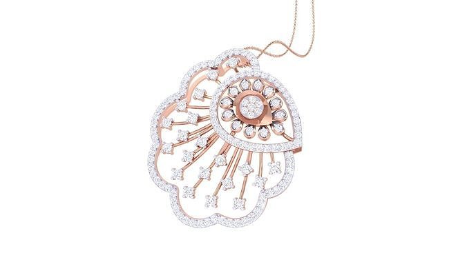 Flower High Jewelry Diamond Pendant Necklace renders details  3D print model
