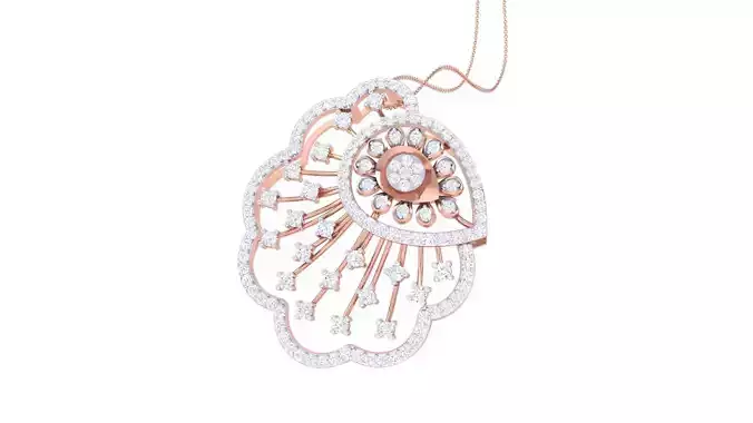 Flower High Jewelry Diamond Pendant Necklace renders details  3D print model