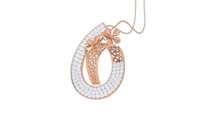 Flower High Jewelry Diamond Pendant Necklace renders details  3D print model