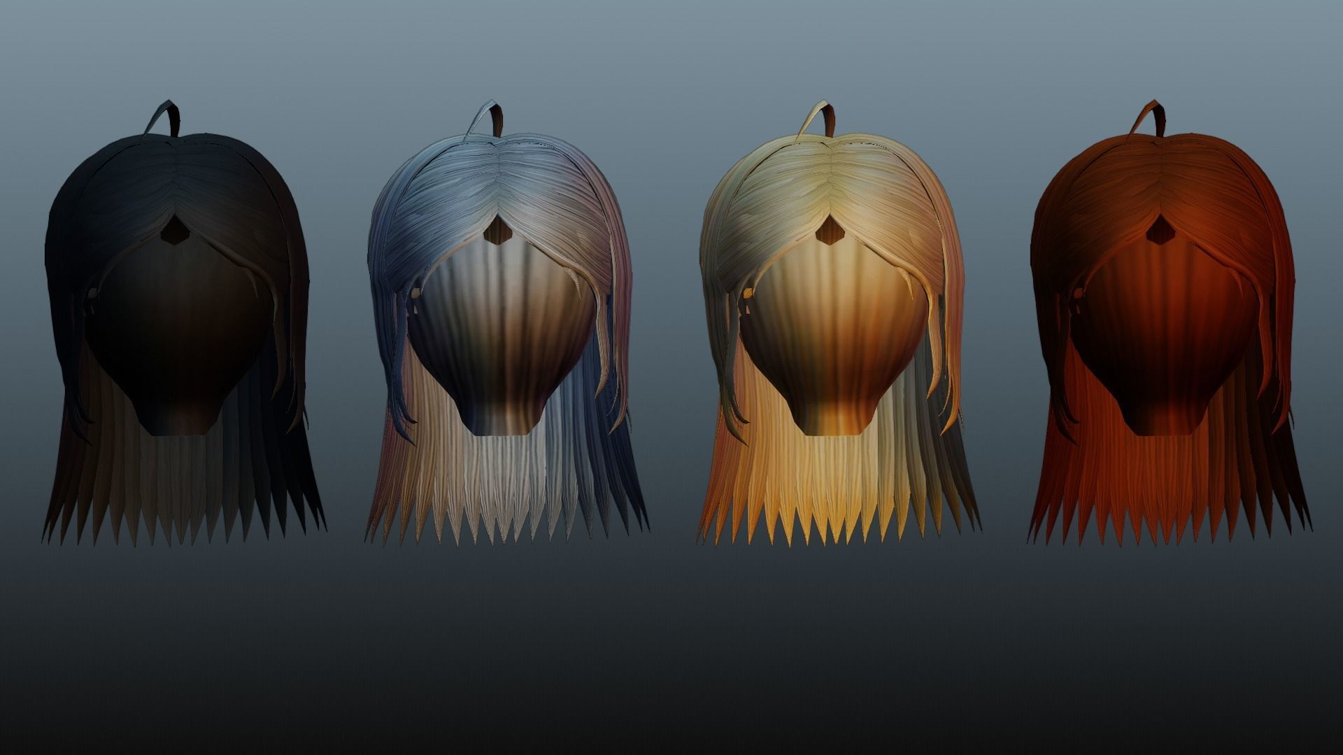 Female hair 4 colors Low-poly 3D model_4