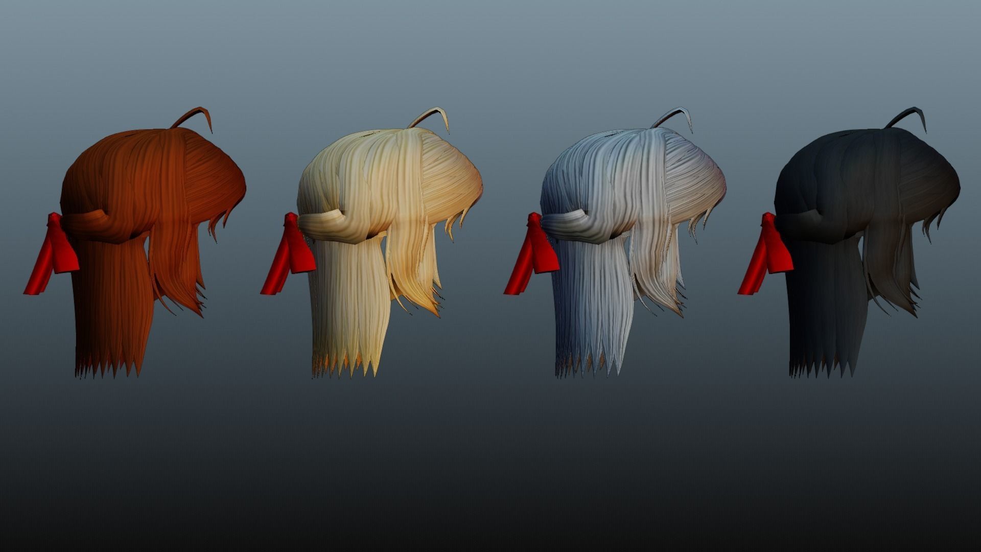 Female hair 4 colors Low-poly 3D model_7