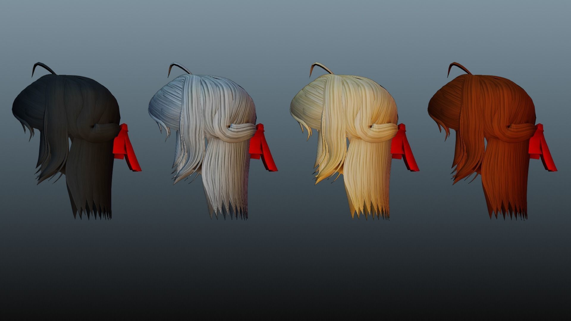 Female hair 4 colors Low-poly 3D model_6