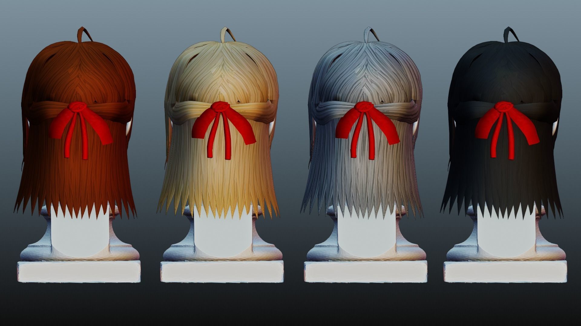 Female hair 4 colors Low-poly 3D model_1