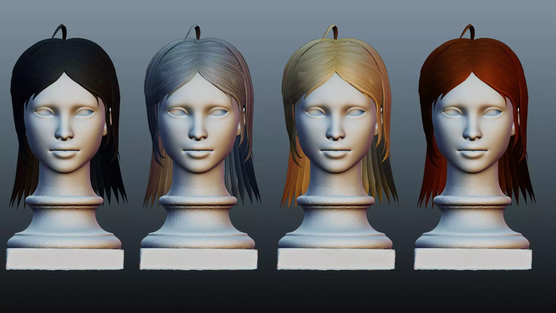 Female hair 4 colors Low-poly 3D model_0