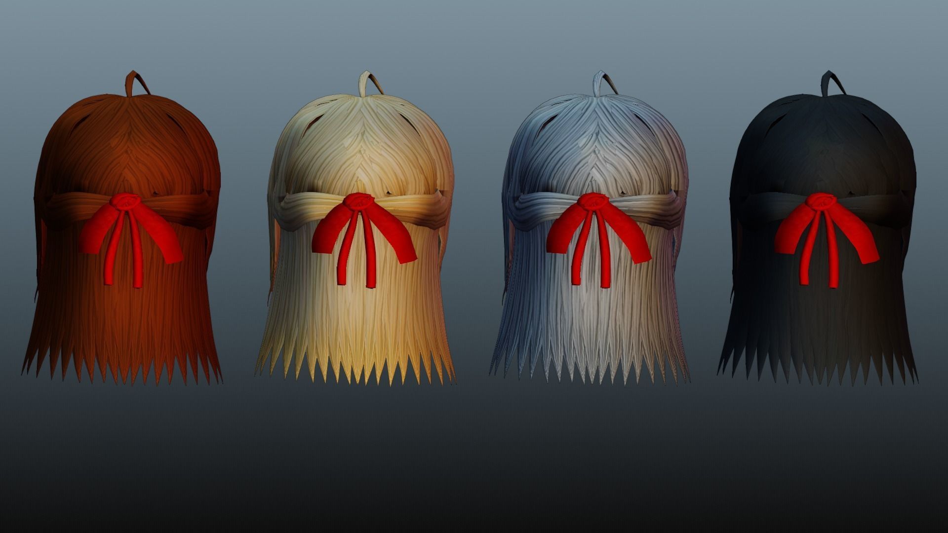 Female hair 4 colors Low-poly 3D model_5