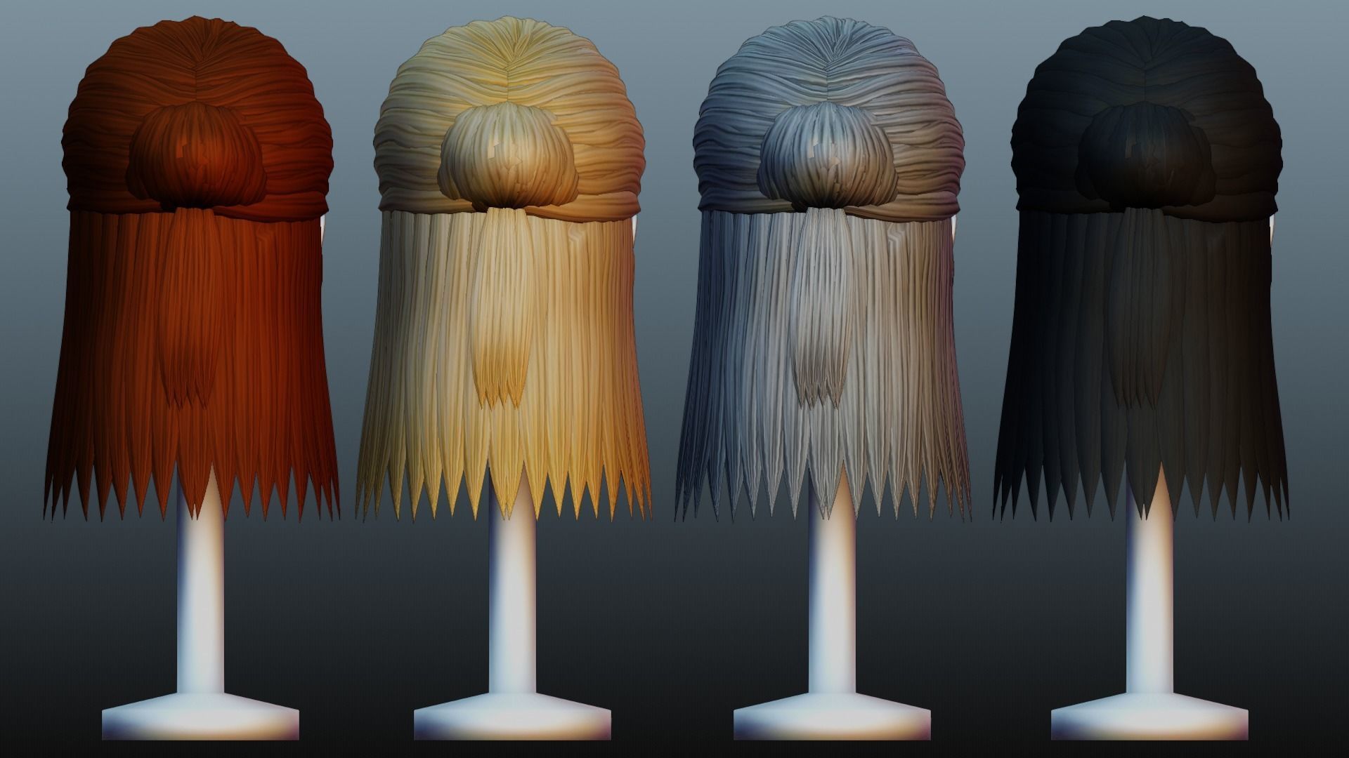 Female hair 4 colors Low-poly 3D model_1