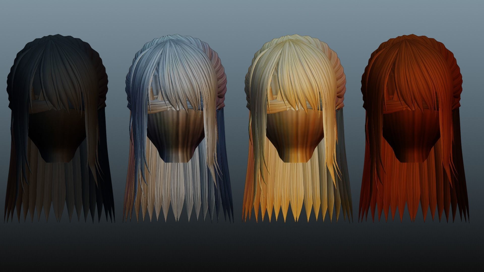 Female hair 4 colors Low-poly 3D model_4