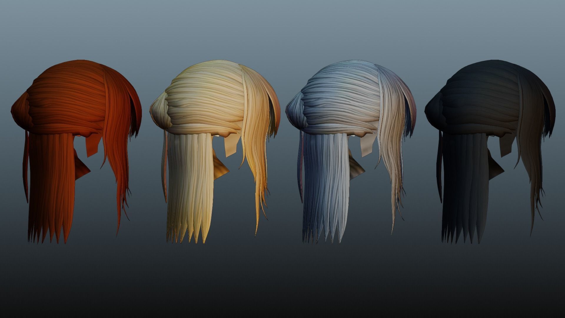 Female hair 4 colors Low-poly 3D model_7